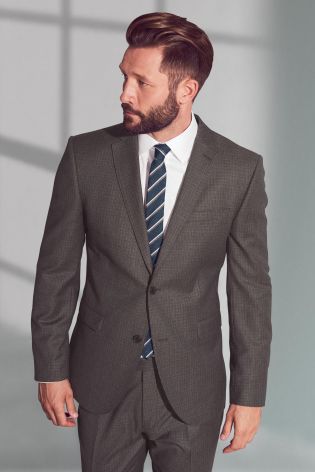 Brown Textured Tailored Fit Suit: Jacket